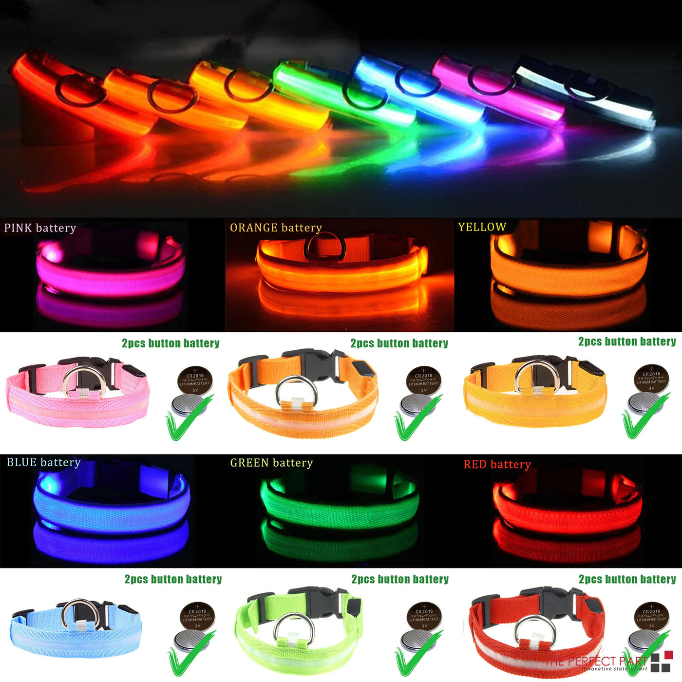 LED Adjustable Dog Collar Blinking Flashing Light Waterproof