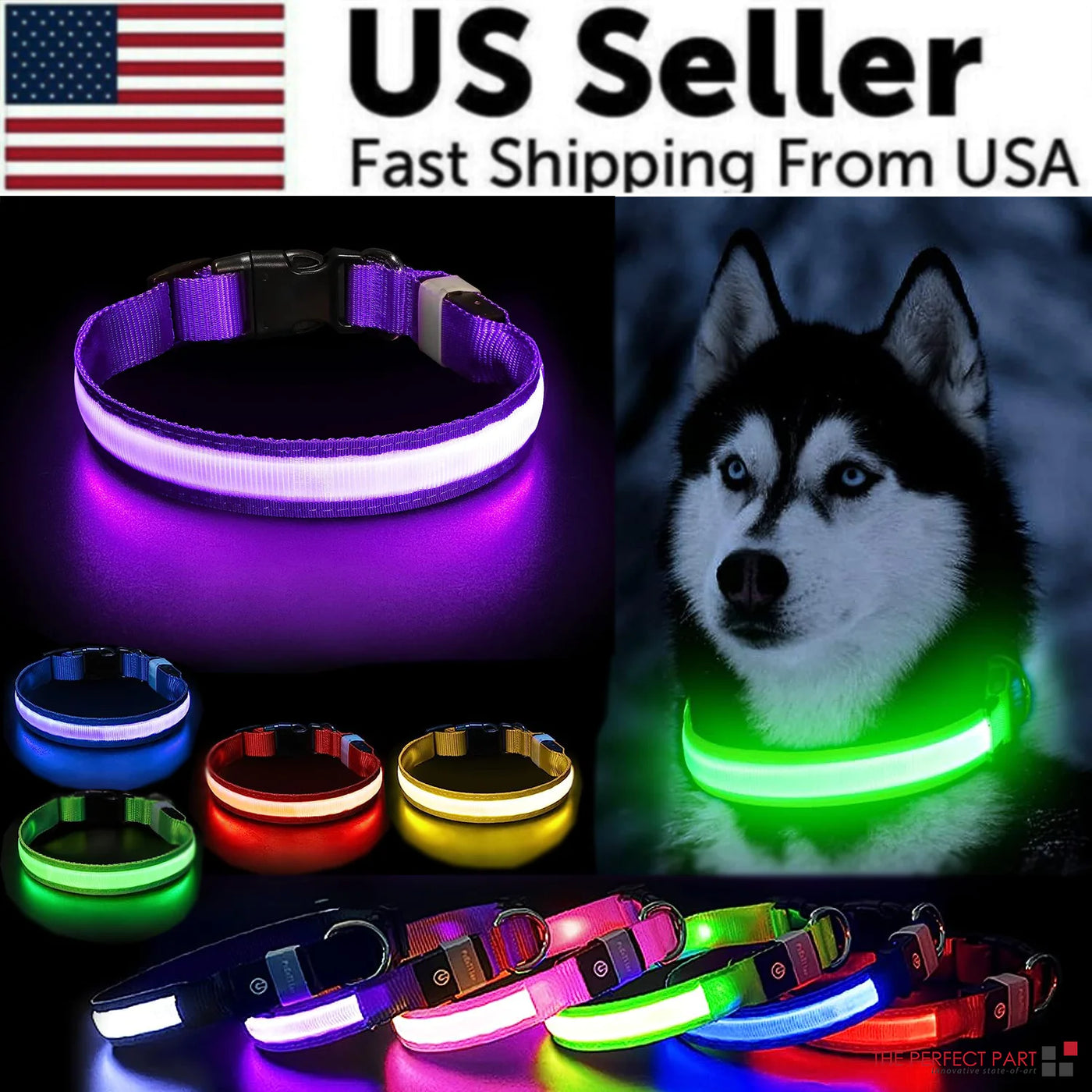 LED Adjustable Dog Collar Blinking Flashing Light Waterproof