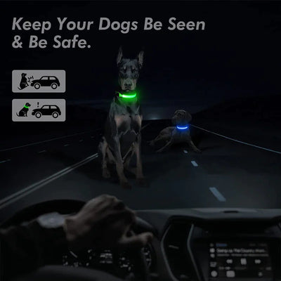 LED Adjustable Dog Collar Blinking Flashing Light Waterproof