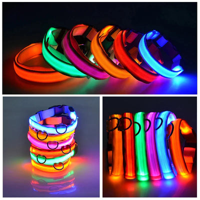 LED Adjustable Dog Collar Blinking Flashing Light Waterproof