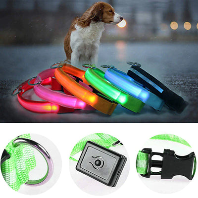 LED Adjustable Dog Collar Blinking Flashing Light Waterproof