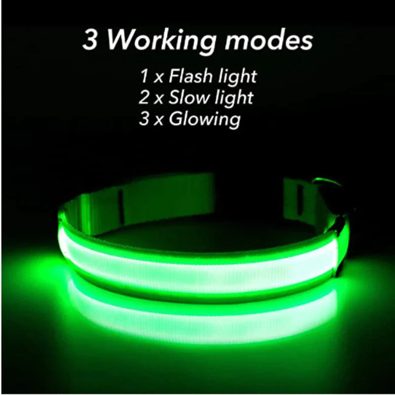 LED Adjustable Dog Collar Blinking Flashing Light Waterproof