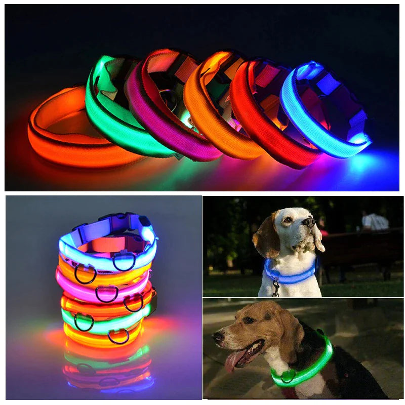 LED Adjustable Dog Collar Blinking Flashing Light Waterproof