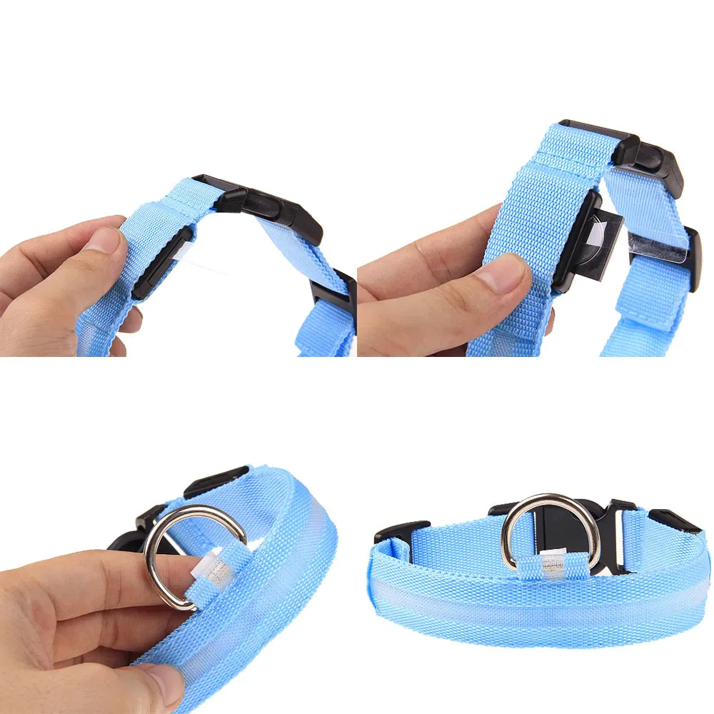 LED Adjustable Dog Collar Blinking Flashing Light Waterproof