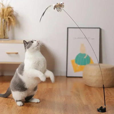 Feather Bird with Bell Cat Stick Toy